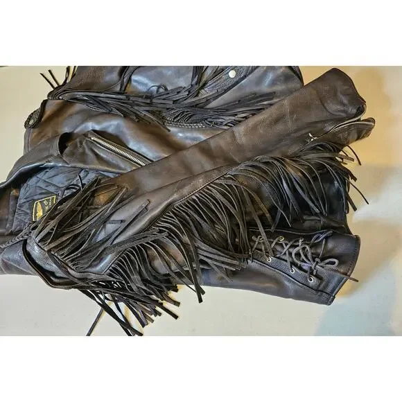 Vintage U.S. MADE Co. Black Leather Fringe Motorcycle Jacket Coat Men's XXL GIFT - Picture 7 of 16